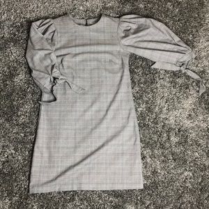 H&M Bubble Sleeve Tartan Plaid Gray Dress